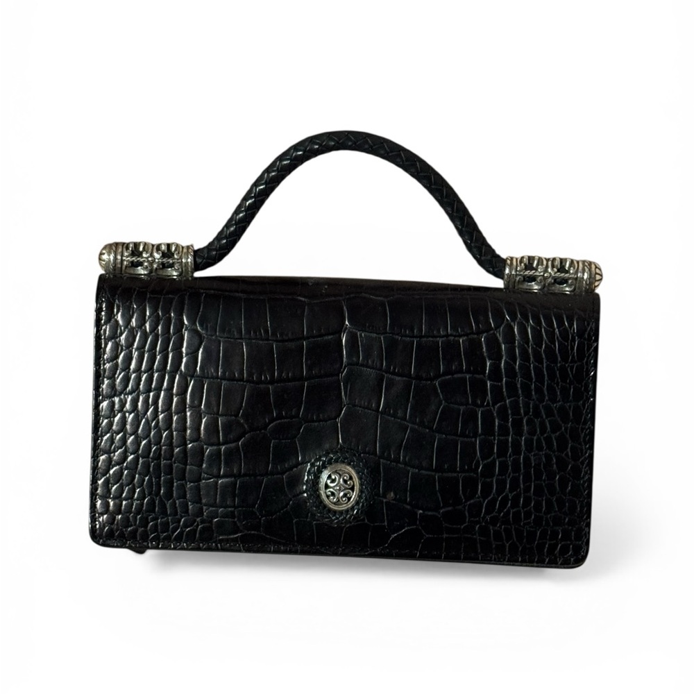 Brighton CELTIC Black Moc Croc Leather Petite Handbag Purse Organizer Wallet 8x4